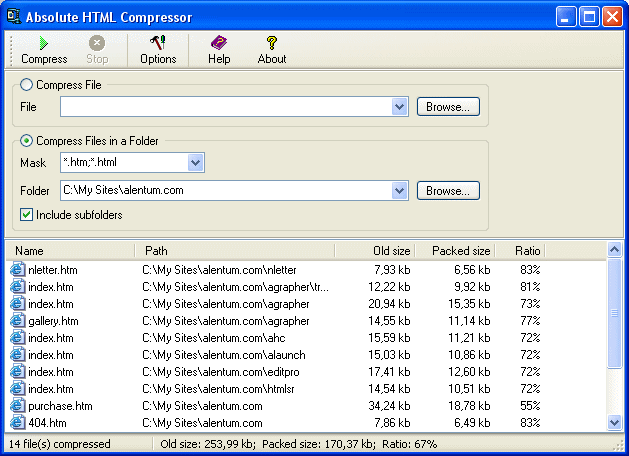 Screenshot for Absolute HTML Compressor 1.14